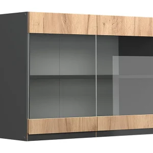 Glazen keukenkast krachtige eik goud 80x31x60 r-line