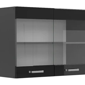 Glazen keukenkast zwart hoogglans 80x31x60 r-line