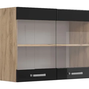 Glazen keukenkast zwart hoogglans 80x31x60 r-line