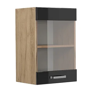 Glazen keukenkast zwart hoogglans 40x31x60 r-line