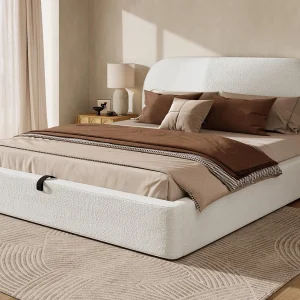 Gestoffeerd opbergbed 180x200cm – Grote opbergruimte – Bouclé stof – Beige (zonder matras) Gestoffeerd opbergbed 180x200cm – Grote opbergruimte – Bouclé stof – Beige (zonder matras)