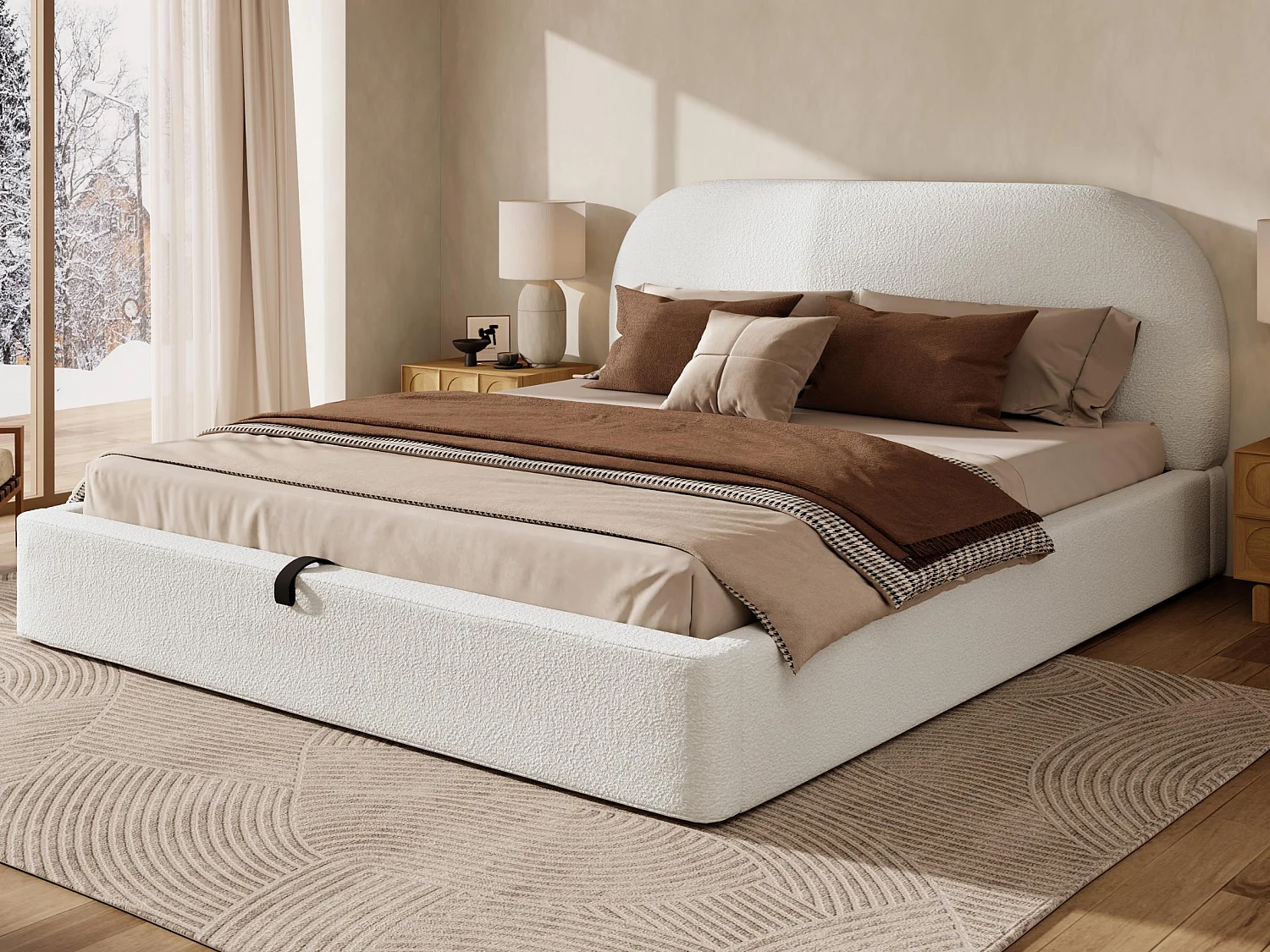 Gestoffeerd opbergbed 180x200cm - Grote opbergruimte - Bouclé stof - Beige (zonder matras)