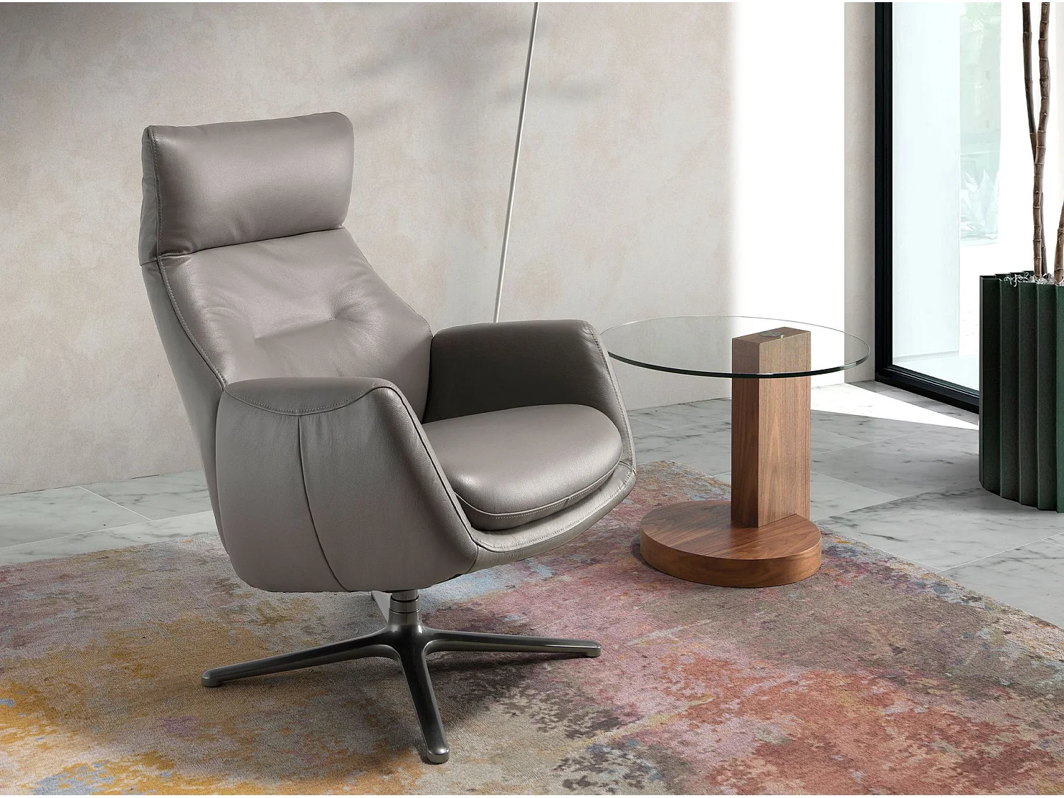 Grijze leren draaifauteuil met verstelbare kussen 5092 ANGEL CERDA