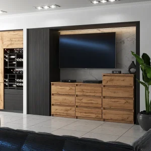 Grote commode met 10 laden Eiken Wotan 160 cm – TV-meubel, dressoir, kast voor de woonkamer