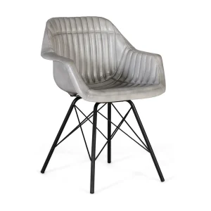 Rembourrée chaise longue in grijs leer met rembourré en gekanteld dossier Rembourrée chaise longue in grijs leer met rembourré en gekanteld dossier