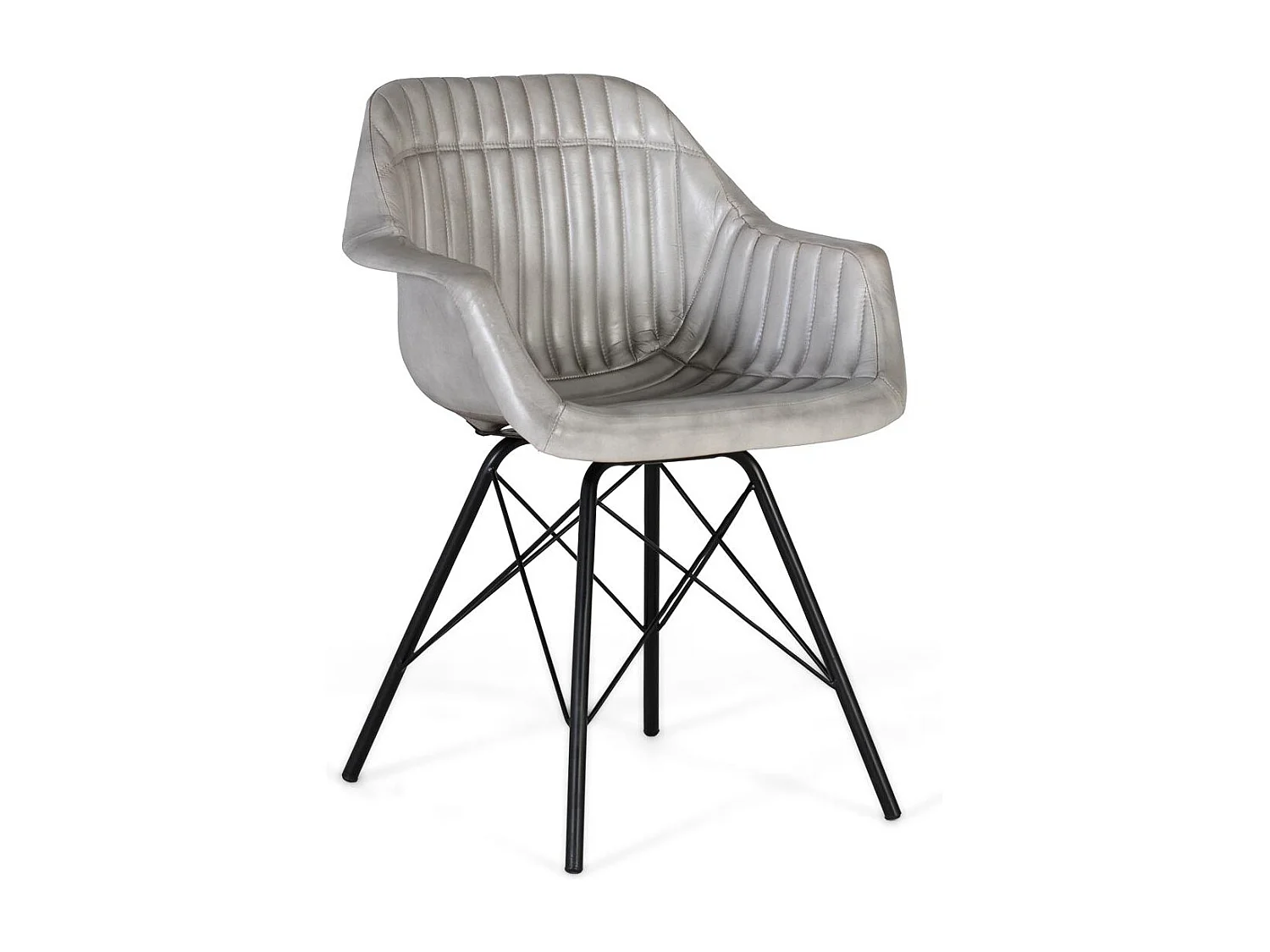 Rembourrée chaise longue in grijs leer met rembourré en gekanteld dossier