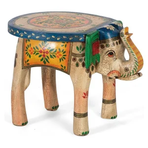 Tabouret in manguierhout à la main geschilderd met veelkleurige details Tabouret in manguierhout à la main geschilderd met veelkleurige details