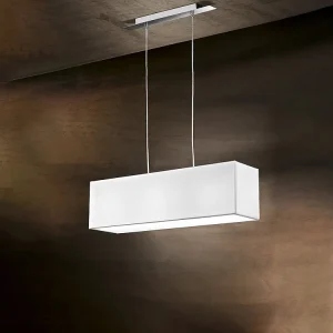 Hanglamp van geborsteld chroom metaal met witte stoffen kap, 3 lichtpunten, E27 fitting, modern en elegant design – Perenz Hanglamp van geborsteld chroom metaal met witte stoffen kap, 3 lichtpunten, E27 fitting, modern en elegant design – Perenz