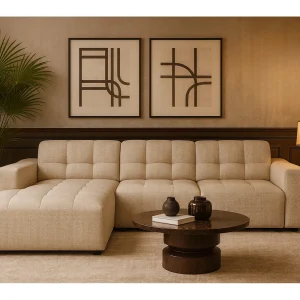 Hoekbank links   Bergamo A – stof Raven  24 crème, 284×166×70 cm