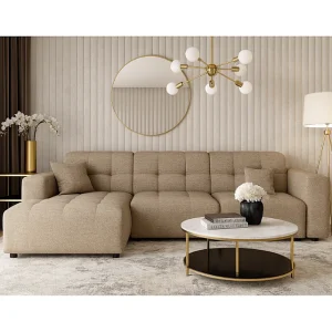 Hoekbank links  Bergamo A – stof Raven 30 beige, 284×166×70 cm