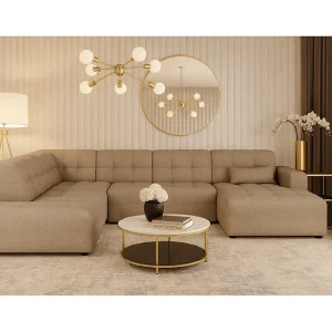 Hoekbank rechts met poef Bergamo C– stof Raven 30 beige, 364x262x70 cm Hoekbank rechts met poef Bergamo C– stof Raven 30 beige, 364x262x70 cm