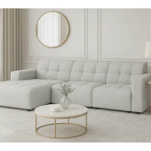 Hoekbank links  Bergamo A – stof Raven 6 lichtgrijs, 284×166×70 cm