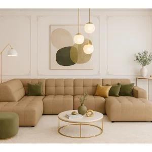 Hoekbank rechts met poef Bergamo C– stof Raven 34 lichtbruin, 364x262x70 cm Hoekbank rechts met poef Bergamo C– stof Raven 34 lichtbruin, 364x262x70 cm