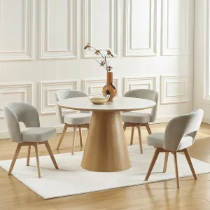 Set van 2 draaibare stoelen in stof en eikenhout – Crème – GUSTAVY Set van 2 draaibare stoelen in stof en eikenhout – Crème – GUSTAVY