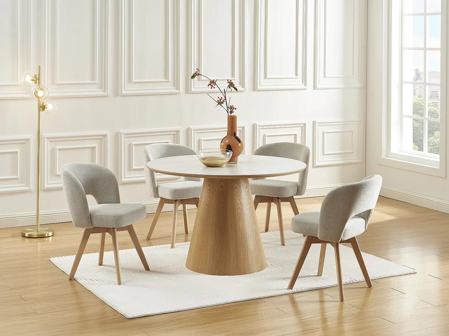 Set van 2 draaibare stoelen in stof en eikenhout - Crème - GUSTAVY