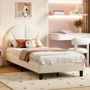 Gestoffeerd kinderbed 90 x 200 cm, met verstelbaar hoofdeinde, lattenbodem, fluweel, beige Gestoffeerd kinderbed 90 x 200 cm, met verstelbaar hoofdeinde, lattenbodem, fluweel, beige