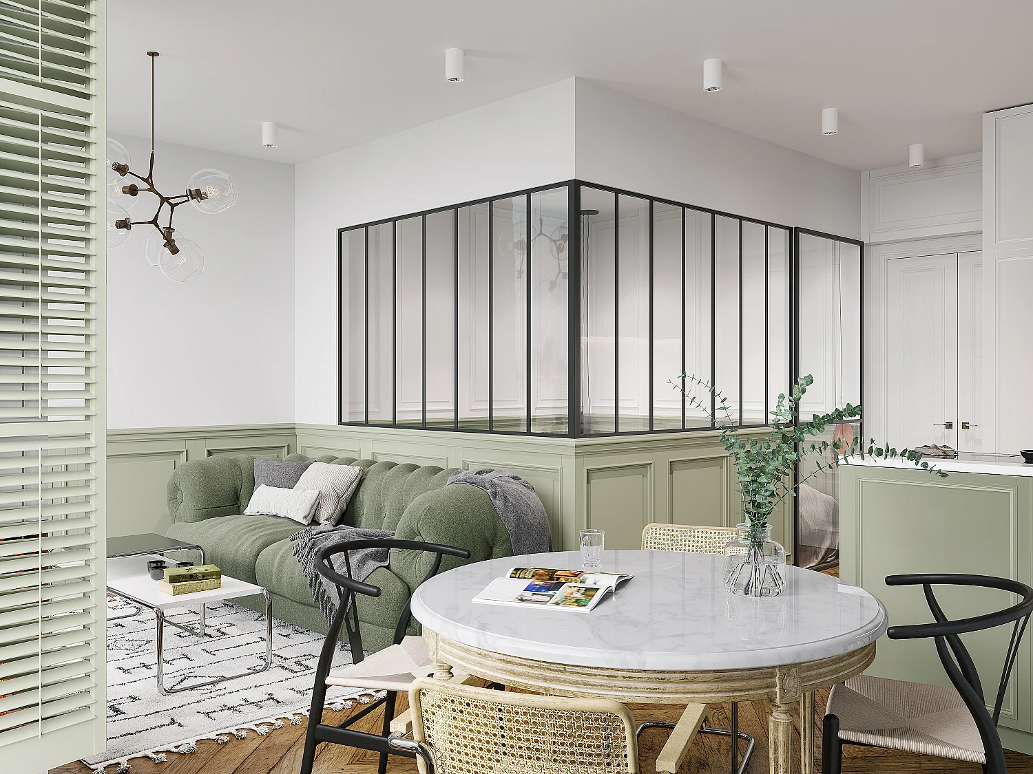 Glazen hoekbinnenraam in industriële stijl in gepoederlakt aluminium - L210 x L210 x H130 - Zwart - BAYVIEW