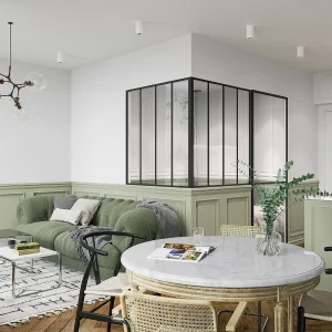 Glazen hoekbinnenraam in gepoederlakt aluminium – L120 x L120 x H130 – Zwart – BAYVIEW Glazen hoekbinnenraam in gepoederlakt aluminium – L120 x L120 x H130 – Zwart – BAYVIEW