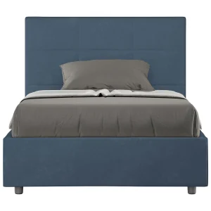 Gestoffeerd Bed 120×190 met lattenbodem microvezel blauw Mika Gestoffeerd Bed 120×190 met lattenbodem microvezel blauw Mika