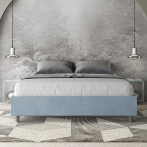 Gestoffeerd Bed 160×190 met lattenbodem microvezel lichtblauw Azelia Gestoffeerd Bed 160×190 met lattenbodem microvezel lichtblauw Azelia