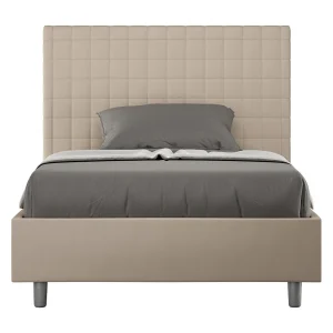 Gestoffeerd bed 120×190 met lattenbodem kunstleer taupe Sunny Gestoffeerd bed 120×190 met lattenbodem kunstleer taupe Sunny