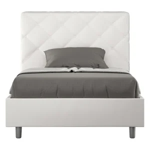 Gestoffeerd bed 140×190 met lattenbodem kunstleer wit Priya Gestoffeerd bed 140×190 met lattenbodem kunstleer wit Priya