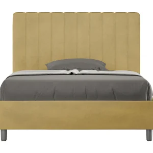 Gestoffeerd Bed 120×190 met lattenbodem microvezel oker Agueda Gestoffeerd Bed 120×190 met lattenbodem microvezel oker Agueda