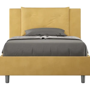 Gestoffeerd Bed 120×190 met lattenbodem microvezel oker Appia Gestoffeerd Bed 120×190 met lattenbodem microvezel oker Appia