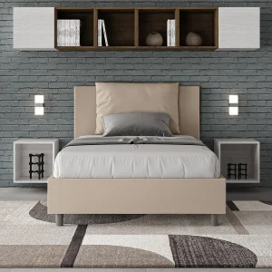 Gestoffeerd bed 120×200 met lattenbodem kunstleer taupe Antea Gestoffeerd bed 120×200 met lattenbodem kunstleer taupe Antea