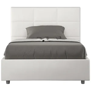 Gestoffeerd bed 120×200 met lattenbodem kunstleer wit Mika Gestoffeerd bed 120×200 met lattenbodem kunstleer wit Mika