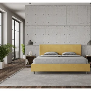 Gestoffeerd Bed 200×210 zonder lattenbodem microvezel oker Adele