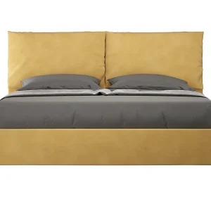Gestoffeerd Bed 160×200 met lattenbodem microvezel oker Antea
