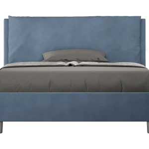 Gestoffeerd bed 140×200 met lattenbodem microvezel blauw Antea Large Gestoffeerd bed 140×200 met lattenbodem microvezel blauw Antea Large