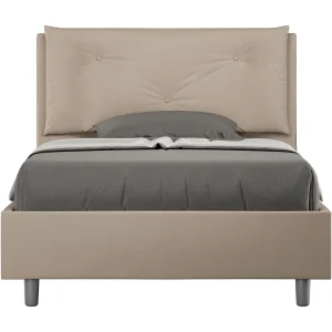 Gestoffeerd bed 120×190 met lattenbodem kunstleer taupe Appia Large Gestoffeerd bed 120×190 met lattenbodem kunstleer taupe Appia Large
