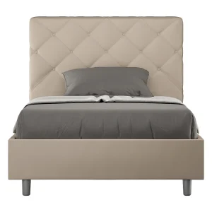 Gestoffeerd bed 140×190 met lattenbodem kunstleer taupe Priya Gestoffeerd bed 140×190 met lattenbodem kunstleer taupe Priya
