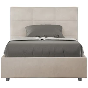 Gestoffeerd Bed 120×190 zonder lattenbodem microvezel zand Mika Gestoffeerd Bed 120×190 zonder lattenbodem microvezel zand Mika