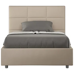 Gestoffeerd bed 140×190 met opbergruimte kunstleer taupe Mika