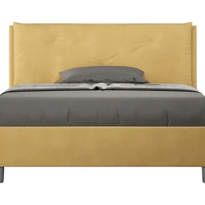 Gestoffeerd bed 140×190 met lattenbodem microvezel oker Appia Large Gestoffeerd bed 140×190 met lattenbodem microvezel oker Appia Large