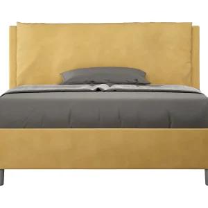 Gestoffeerd bed 140×190 met lattenbodem microvezel oker Antea Large Gestoffeerd bed 140×190 met lattenbodem microvezel oker Antea Large
