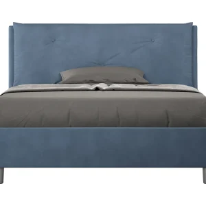 Gestoffeerd bed 140×190 met lattenbodem microvezel blauw Appia Large Gestoffeerd bed 140×190 met lattenbodem microvezel blauw Appia Large