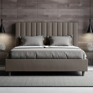 Gestoffeerd bed 160×200 met opbergruimte kunstleer cappuccino Agueda