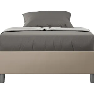 Gestoffeerd bed 140×190 met opbergruimte kunstleer taupe Azelia