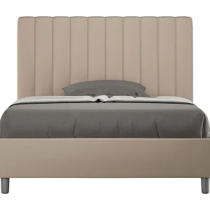 Gestoffeerd bed 120×200 met lattenbodem kunstleer taupe Agueda Gestoffeerd bed 120×200 met lattenbodem kunstleer taupe Agueda