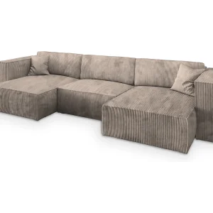 Hoekbank SARMO van fluweel met slaapfunctie Beige Hoekbank SARMO van fluweel met slaapfunctie Beige