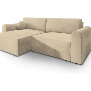 Hoekbank FIANO van fluweel met slaapfunctie Creme