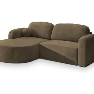 Hoekbank AMILIA van fluweel met slaapfunctie Beige Hoekbank AMILIA van fluweel met slaapfunctie Beige