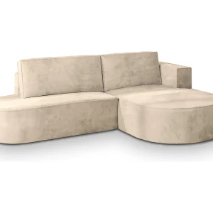 Hoekbank CORTIO van fluweel met slaapfunctie Creme Hoekbank CORTIO van fluweel met slaapfunctie Creme