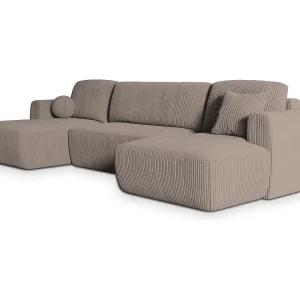 Hoekbank SENTUM van fluweel met slaapfunctie Beige Hoekbank SENTUM van fluweel met slaapfunctie Beige