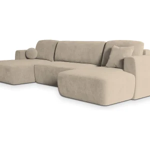 Hoekbank SENTUM van fluweel met slaapfunctie Beige Hoekbank SENTUM van fluweel met slaapfunctie Beige