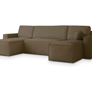 Hoekbank PESANO van fluweel met slaapfunctie Beige Hoekbank PESANO van fluweel met slaapfunctie Beige